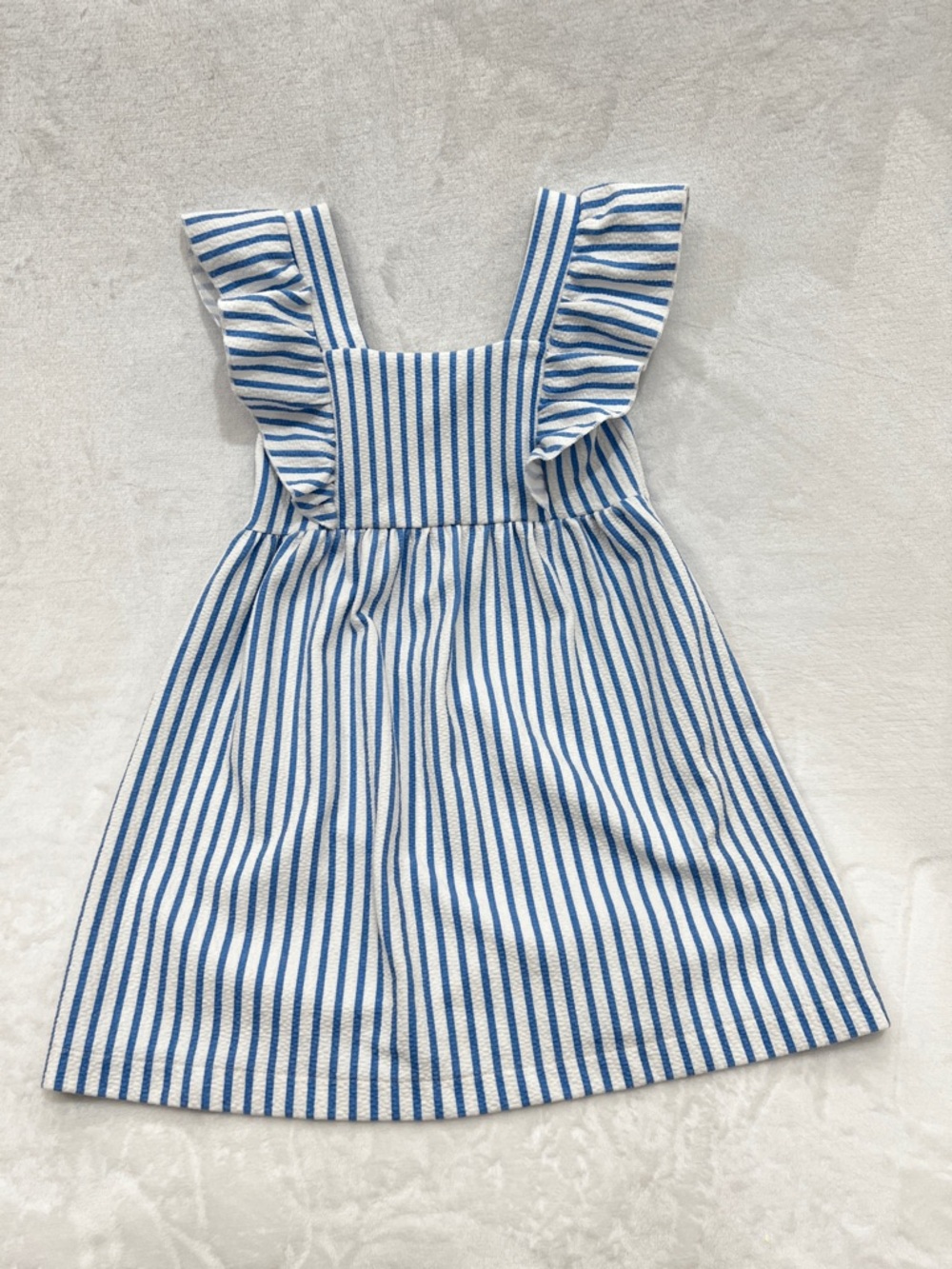 ZARA Striped Dress Textured Ruffle Detail Size Girls Kids 4-5 Years Blue/White